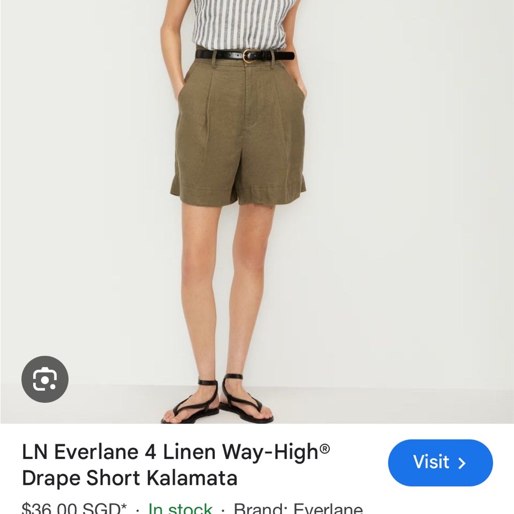 Everlane Linen way high drape short, kalamata (green), size 6, EUC